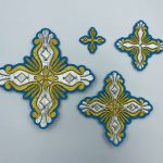 light blue base and gold with silver embroidery